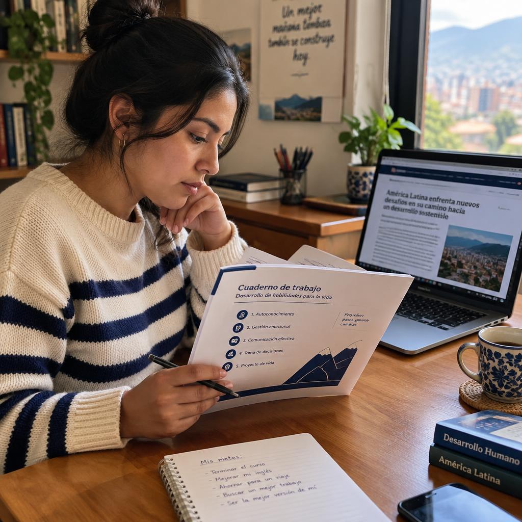 Persona analizando con calma información en su cuaderno de trabajo